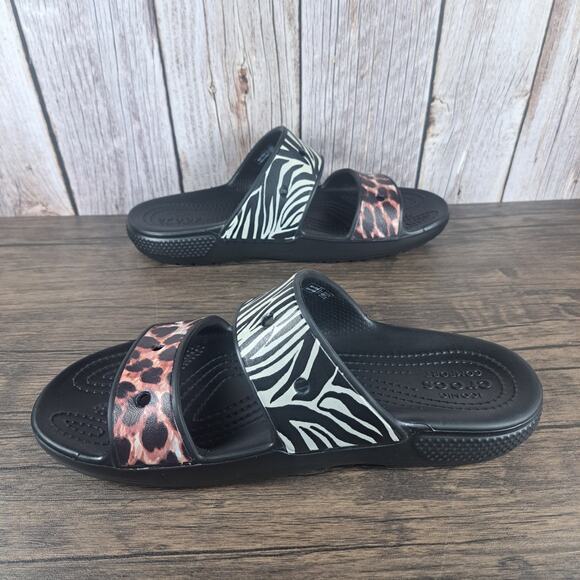 Crocs Classic Animal Remix Slide Sandals Women's Sz 9 Black Zebra Leopard NWOT - Picture 5 of 8